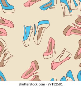 Fashion background with feminine shoe. Vector seamless texture.