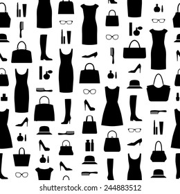 Fashion background. Seamless pattern with women's accessories.Vector design.