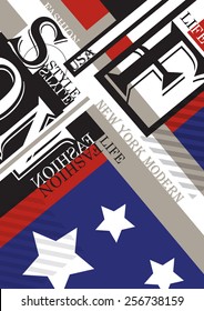 Fashion background, typographics. Flag of USA