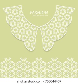Fashion background. Vintage lace collar and decorative lace border with seamless texture. Geometric linear pattern in arabian style, isolated design elements, retro decoration