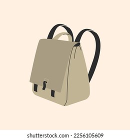 Fashion backpack. Cartoon city rucksack flat style, stylish doodle knapsack bag, school satchel. Vector illustration