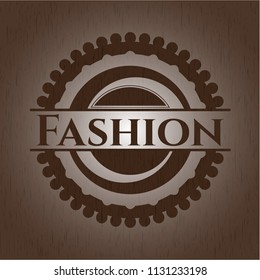 Fashion badge with wooden background