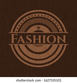 Fashion badge with wooden background