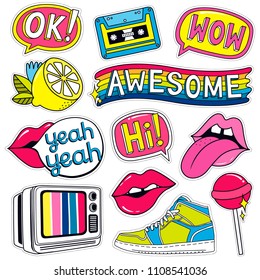 Fashion Badges, Patches, Stickers set  in Pop Art Comic Style. Vector illustration.