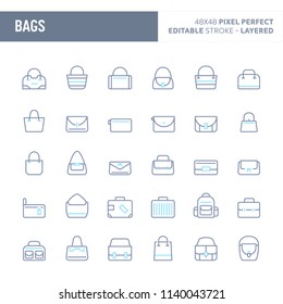 Fashion bag, Office Bag and Traveller bag - simple outline icon set. Editable strokes and Layered (each icon is on its own layer with proper name) to enhance your design workflow.