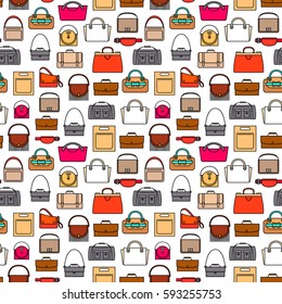 Fashion bags seamless pattern on the white background. Vector illustration