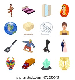 Fashion, barbecue, space and other web icon in cartoon style.Celebration, sport, transport icons in set collection.