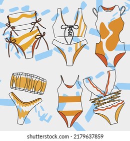 Fashion Beach Swimwear Set For Girls Mixed Colors Orange Sewing Doodle Fashionista Sketch