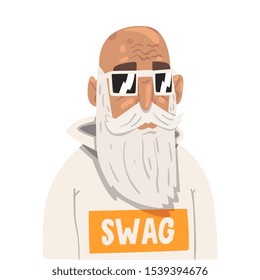 Fashion Bearded Senior Man, Old Man Character Wearing Trendy Clothes Vector Illustration