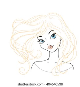 Fashion beautiful girl with long wavy hair.