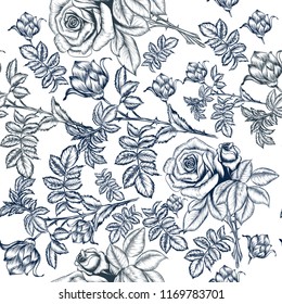 Fashion beautiful vector pattern with hand drawn rose flowers