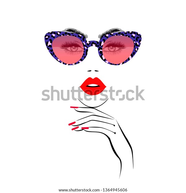 Fashion Beautiful Woman Face Stylish Sunglasses Stock Vector (Royalty ...