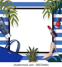 Fashion and beauty banner with  text place. Topical trendy theme. Vector illustration.