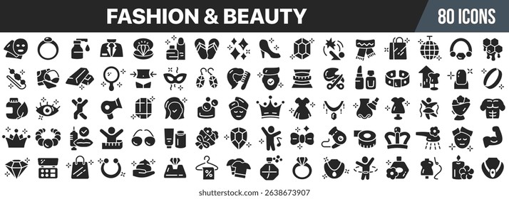 Fashion and beauty black icons collection. Big UI icon set in a flat design. Vector illustration EPS10