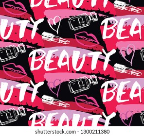 Fashion beauty hand drawn doodle pattern background wallaper texture fabric