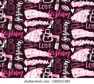 Fashion beauty hand drawn doodle pattern background wallaper texture fabric