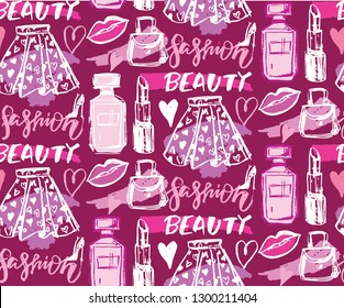 Fashion beauty hand drawn doodle pattern background wallaper texture fabric