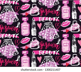 Fashion beauty hand drawn doodle pattern background wallaper texture fabric