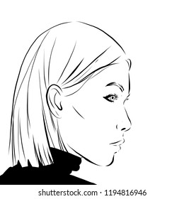 Fashion   beauty Illustration  Beautiful girl portrait  Bob hairstyle  Vector  Black   white style  Illustration  Bob hairstyle beautiful woman portrait  Looking over her shoulder  Vector
