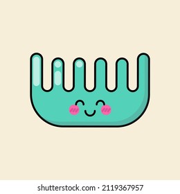 Fashion, Beauty, Make Up, Cosmetics, Fashion Thing Patch, Badge, Sticker. Cute Cartoon Crest, Hairbrush Icon In Kawaii Style. Vector Asian Japanese Isolated Illustration