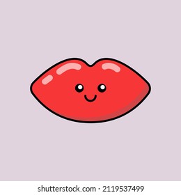 Fashion, beauty, make up, cosmetics, fashion thing patch, badge, sticker. Cute cartoon lips icon in kawaii style. Vector asian japanese isolated illustration