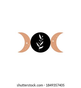 Plantilla del logo de la luna de belleza de moda. Logotipo lunar de estilo minamalista. Elegante logo de la luna con estrellas, hojas y planetas. Elegante. Lujo.