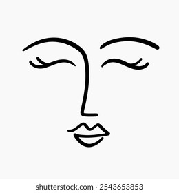 Moda beleza um desenho linha mulher rosto logotipo. Retrato feminino. Vetor single lines pôster moderno, logotipo, estilo minimalista, arte linear, impressão t shirt Isolado no branco