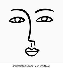 Moda beleza um desenho linha mulher rosto logotipo. Retrato feminino. Vetor single lines pôster moderno, logotipo, estilo minimalista, arte linear, impressão t shirt Isolado no branco