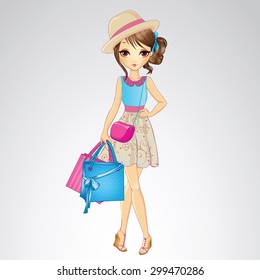 Fashion beauty shopping girl in hat