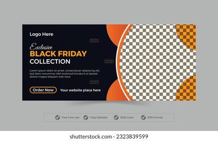 Fashion and Black Friday sale Facebook timeline cover and web banner template. Vector design template.