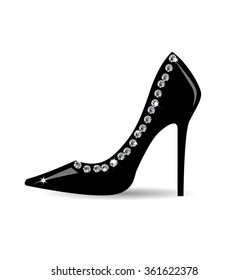 Fashion  black shoe with strass on white