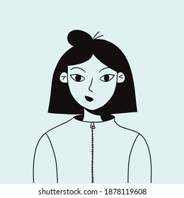 Fashion black and white portrait of a  girl. Trendy colored poster or flyer.Fashion and beauty. Bright vector illustration in flat style. Avatar for a social network