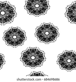 Fashion black and white seamless pattern, doily round, design stars elements