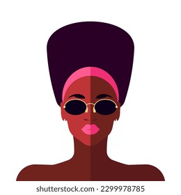 Moda mujer negra arte pop pintura retrato de color dama africana maquillaje belleza vogue vector plano