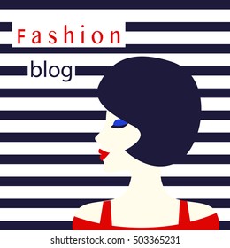 Fashion blog concept. Beautiful lady, retro style pop art design. Vector illustration. Website banner background
