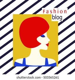 Fashion blog concept. Beautiful lady, retro style pop art design. Vector illustration. Website banner background