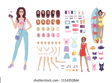 Fashion blogger girl vector cunstructor illustration