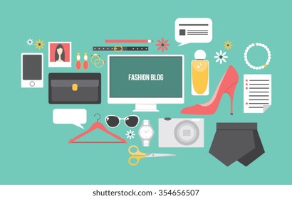 Fashion Blogging Essential Elements Flat Design Illustration
