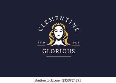 Fashion blonde woman portrait beauty hair minimal retro logo design template vector flat illustration. Beautiful elegant female face silhouette emblem for coiffure skin care cosmetic spa cosmetology