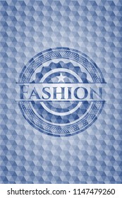 Fashion blue badge with geometric pattern.