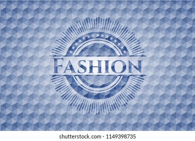 Fashion blue badge with geometric pattern.