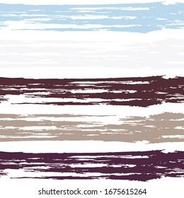 Fashion. blue and brown paintbrush lines horizontal seamless texture for background. Hand drown paint strokes graffiti. For fabric.