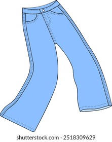 Calça jeans azul de moda com pontos pretos. Ilustração vetorial sobre fundo branco.