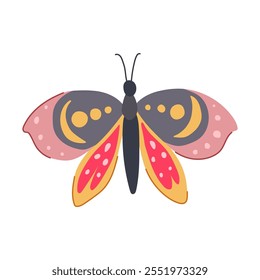 fashion boho moth cartoon. style trendy, hippie chic, vintage nature fashion boho moth sign. isolated symbol vector illustration