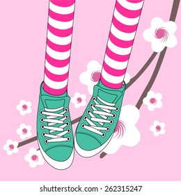 Fashion boots. Spring mood. Elements for cards, gifts, crafts, invitation, showcase.Vector  illustration.