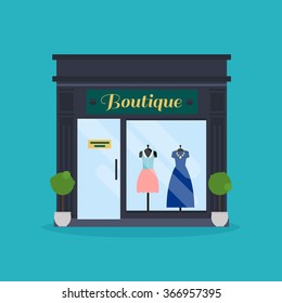 Fashion boutique facade. Clothes shop. Ideal for market business web publications and graphic design. Flat style vector illustration.