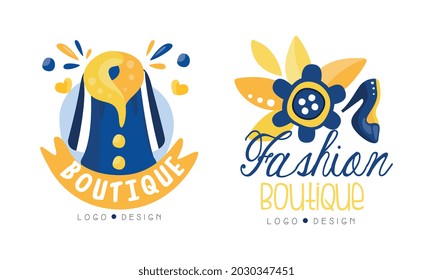 Fashion Boutique Logo Design Set Hand Drawn Labels Vector Illustration