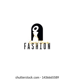 Fashion boutique logo, fashion logo template on white background, silhouette girls in hat in the window for your website, mobile application. Vector illustration