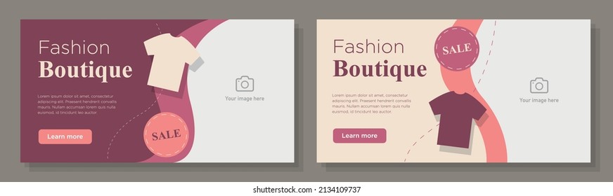 Fashion Boutique Online Banner Template Set, Clothes Shop Advertisement, Horizontal Ad, Modern Merchandise Store Campaign Webpage, Flyer, Creative Brochure, Isolated On Background.