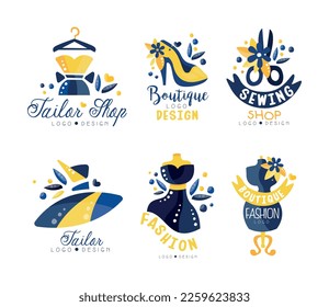 Fashion Boutique and Tailor Shop Logo Design with Mannequin and Dress Vector Set